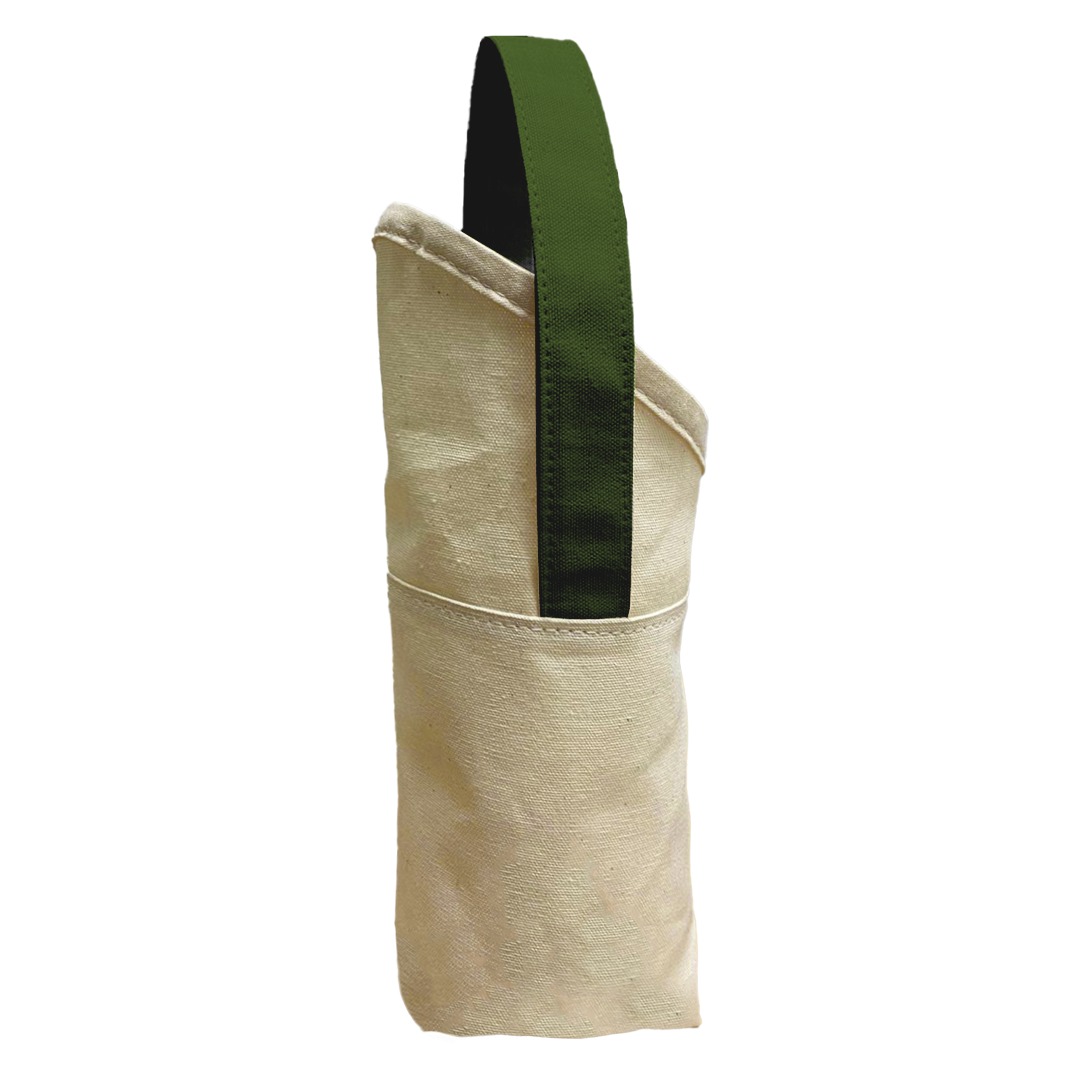 SM470 PORTA VINHO DE LONA 240G 12X28X5CM NATURAL COM VERDE MUSGO