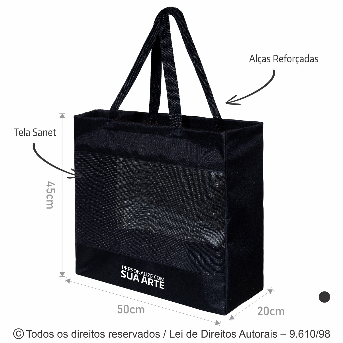 262SFC SACOLA PARA USO INTERNO DE TELA SANET 50X45X20CM PRETO