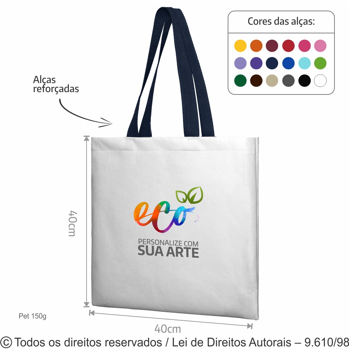 5PFC SACOLA DE PET 150G 40X40CM BRANCO COM AZUL MARINHO