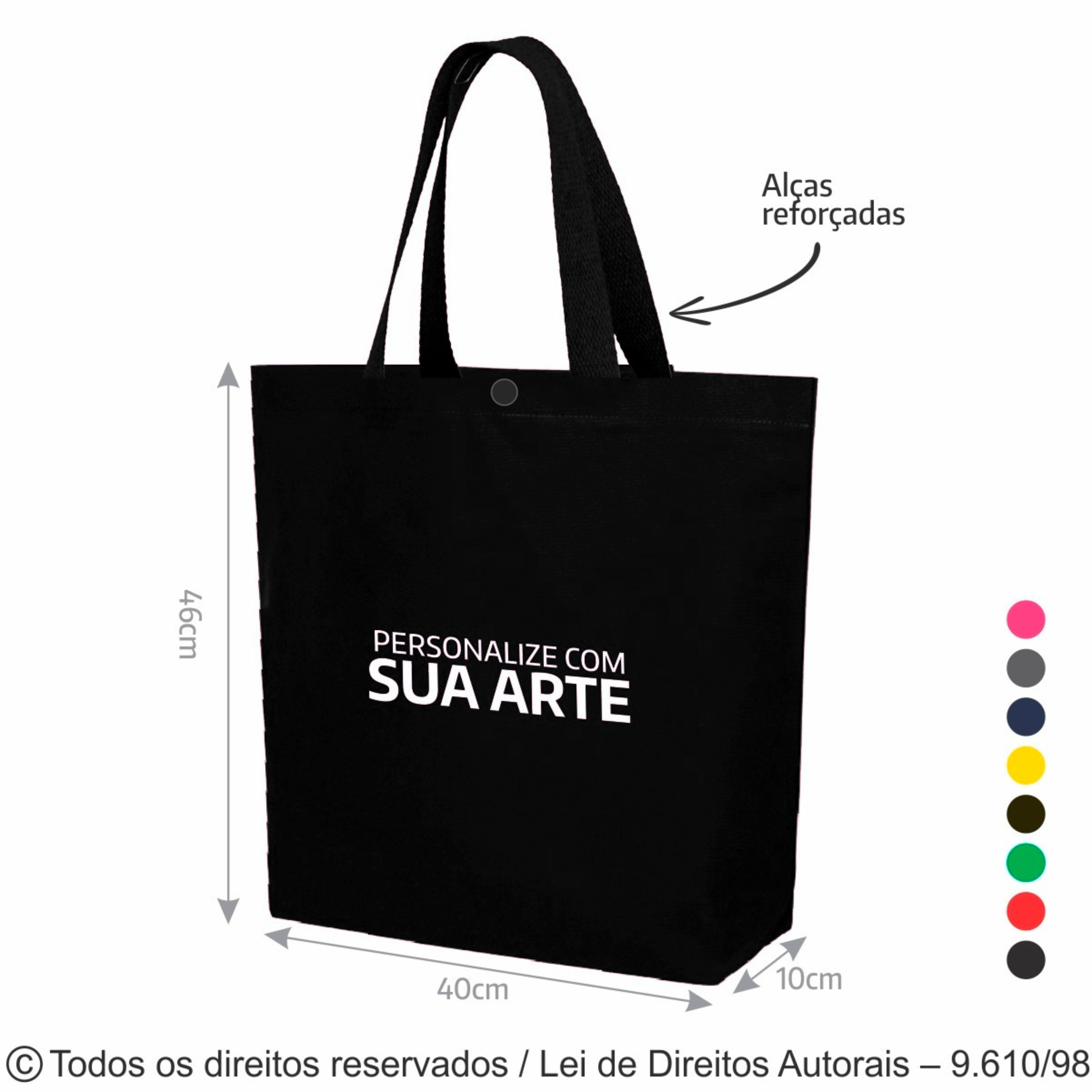 SM519 SACOLA DE LONA COLORIDA 46X40X10CM PRETO COM BOTAO