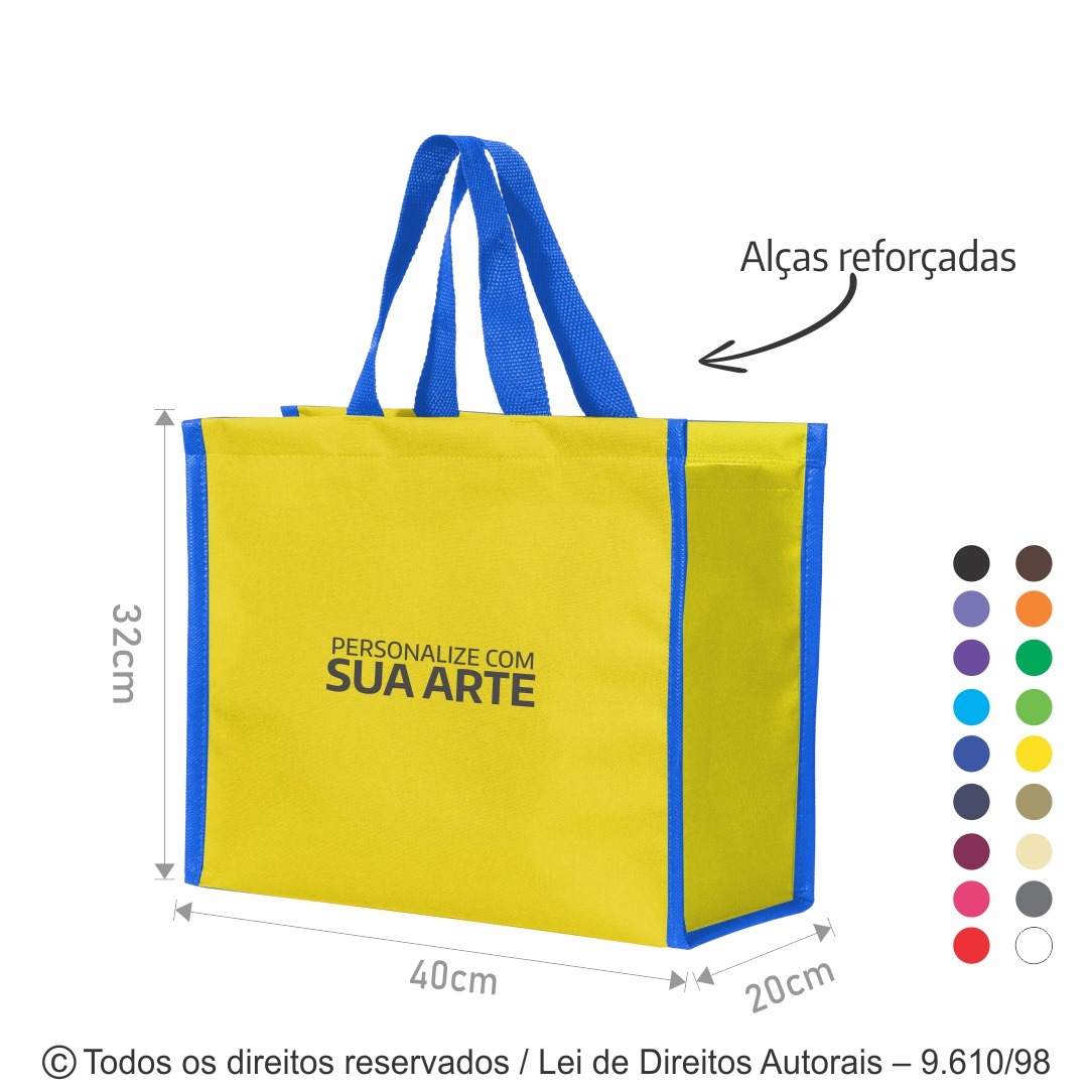 12N SACOLA DE NYLON 600G 40X32X20CM AMARELO COM AZUL ROYAL