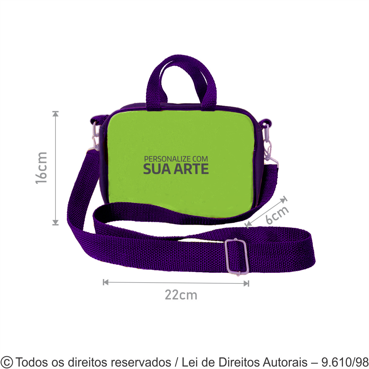 SM549 SHOULDER BAG DE LONA COLORIDA  240G 22X16X6CM VERDE LIMAO COM ROXO