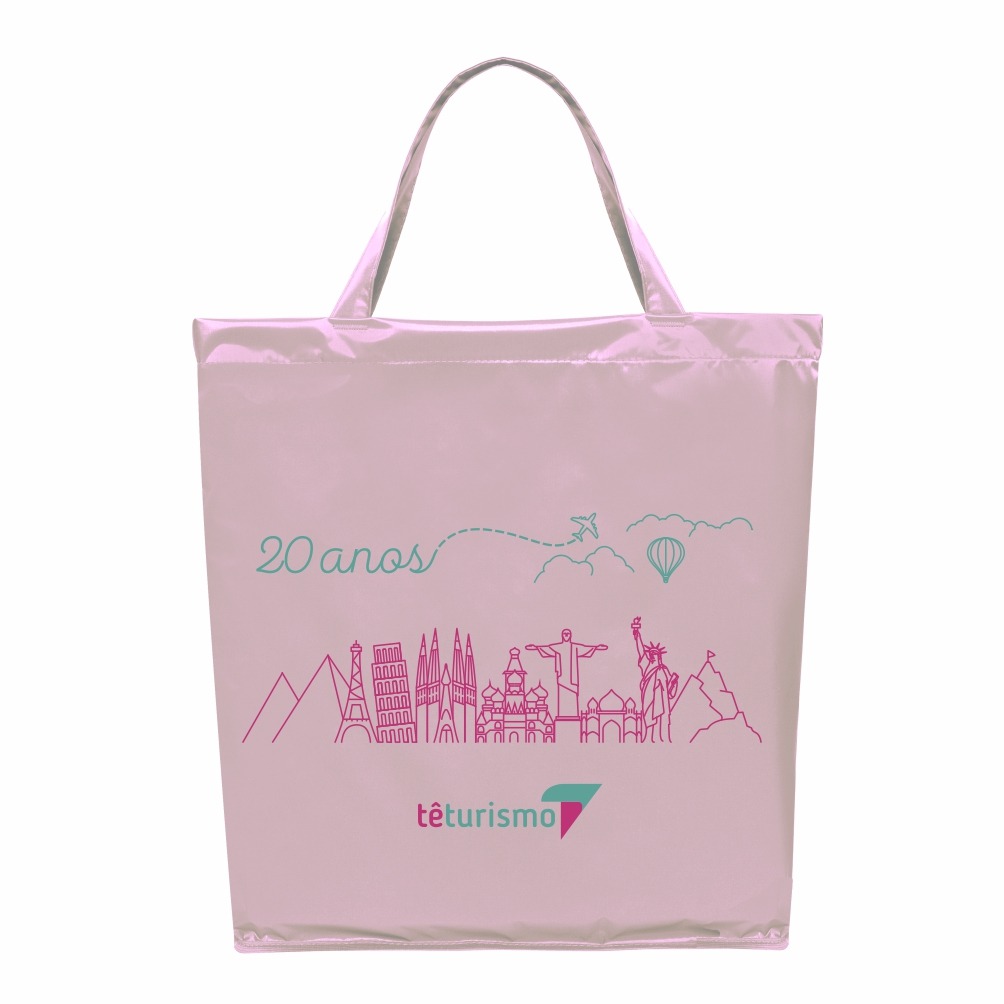 169N SACOLA DOBRAVEL NYLON 70 RESINADO 43X40X12CM ROSA BEBE