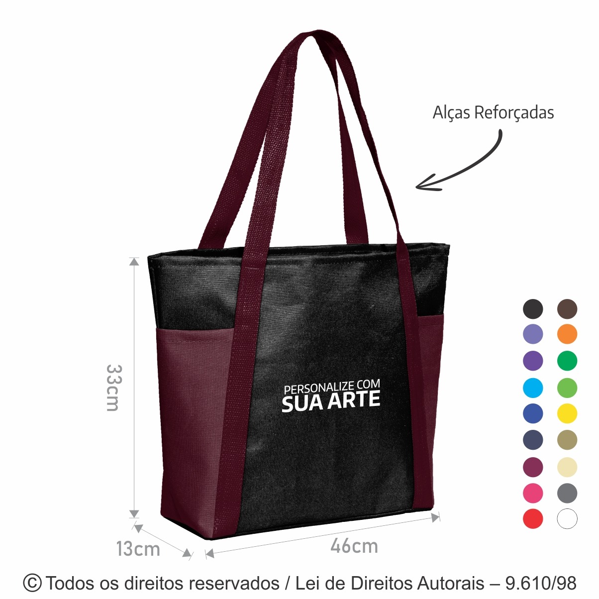 141N SACOLA DE PRAIA DE NYLON 600G 46X33X13CM PRETO COM VINHO