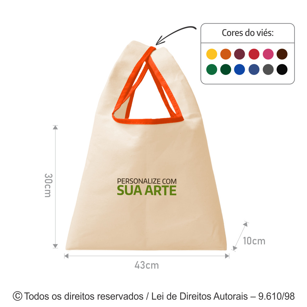 329LDC SACOLA DE LONA 240G 43X30X10CM NATURAL COM LARANJA