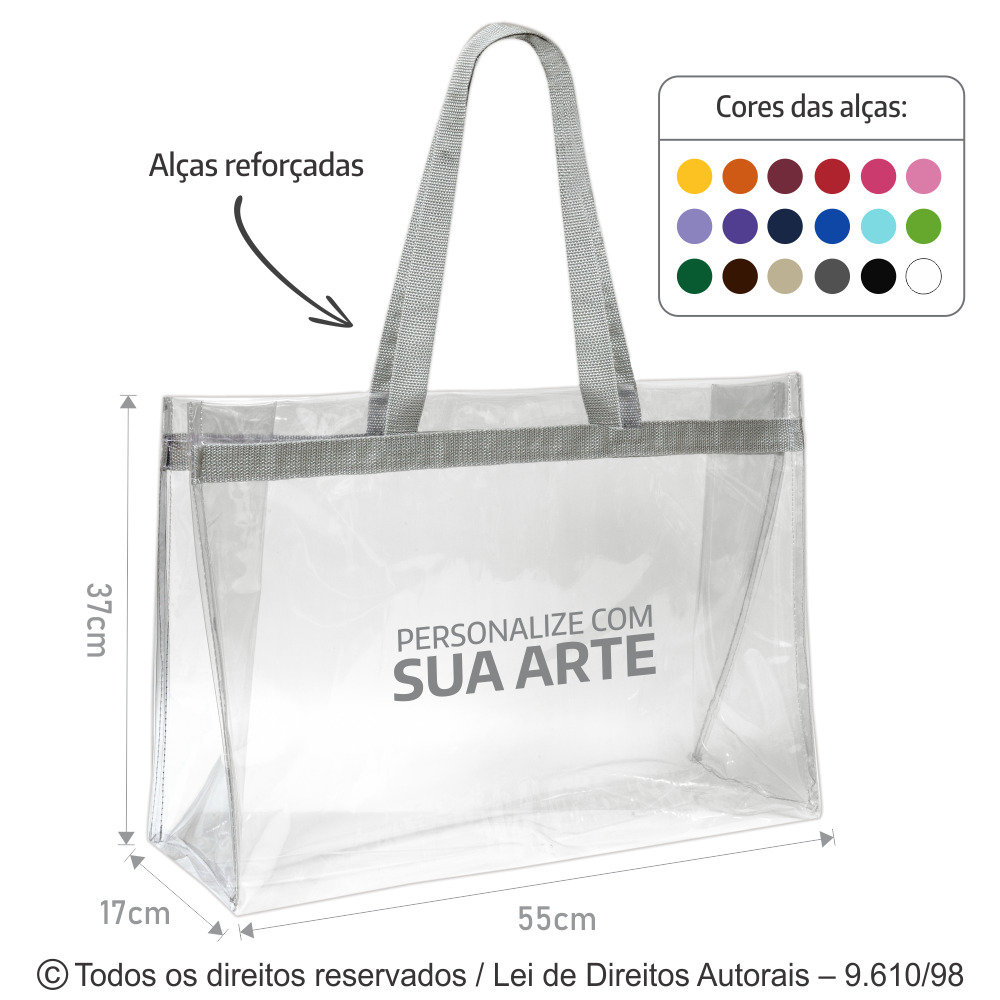 327PVCFC SHOP BAG 55X37X17CM  PVC CRISTAL 040COM TRANSPARENTE COM CINZA CLARO
