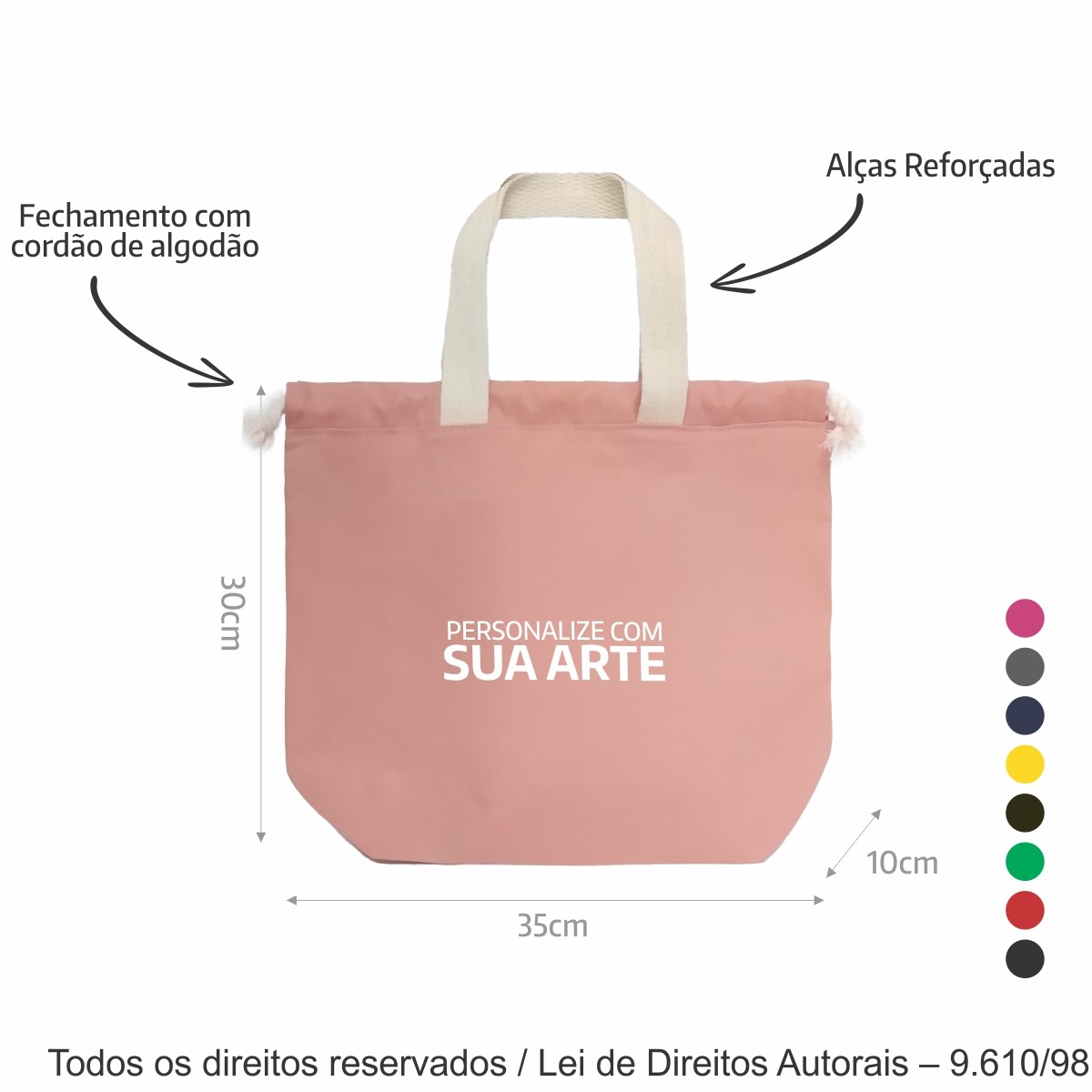 238LC SACOLA DE LONA COLORIDA 35X30X10CM ROSA CHA
