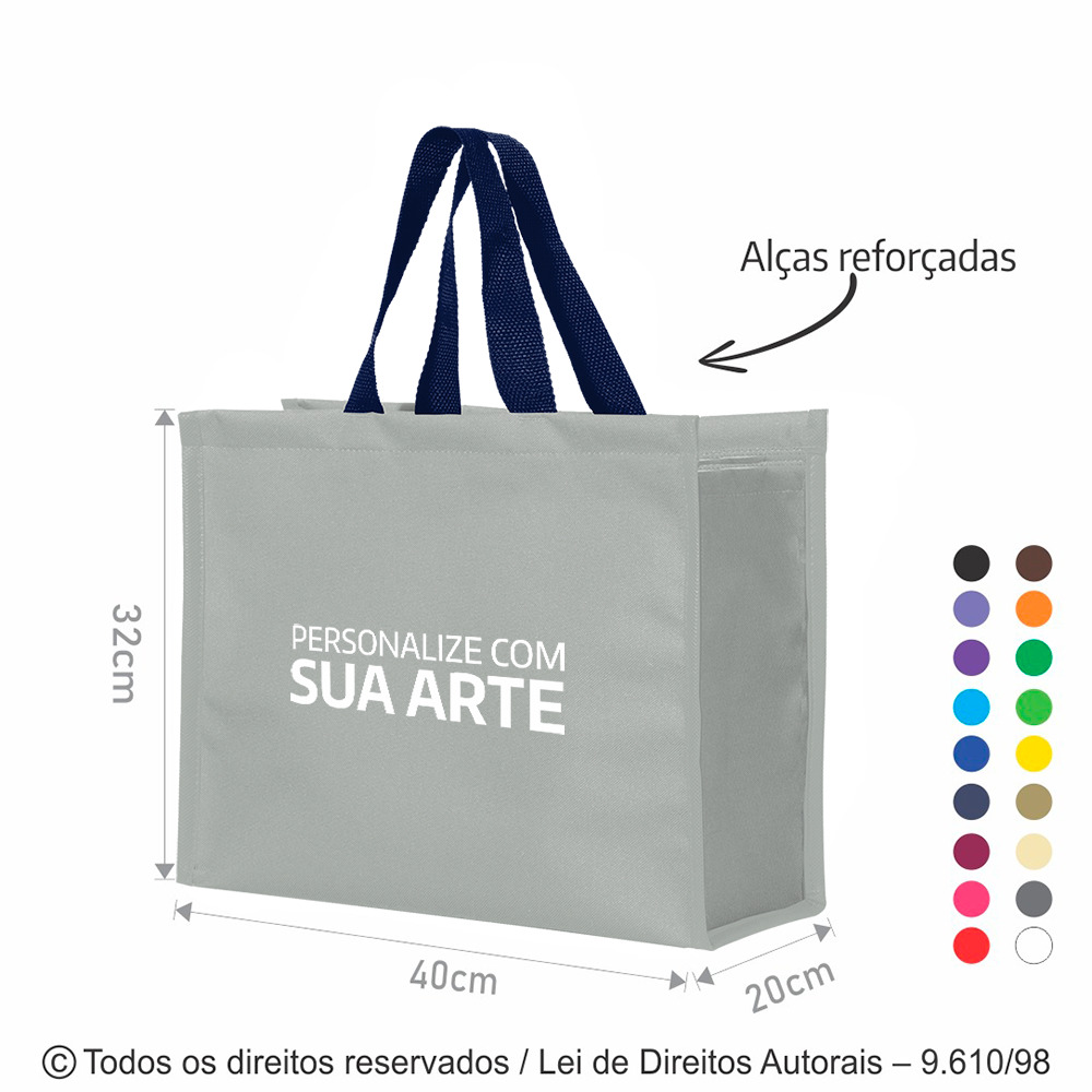 12N SACOLA DE NYLON 600G 40X32X20CM CINZA CLARO COM AZUL MARINHO