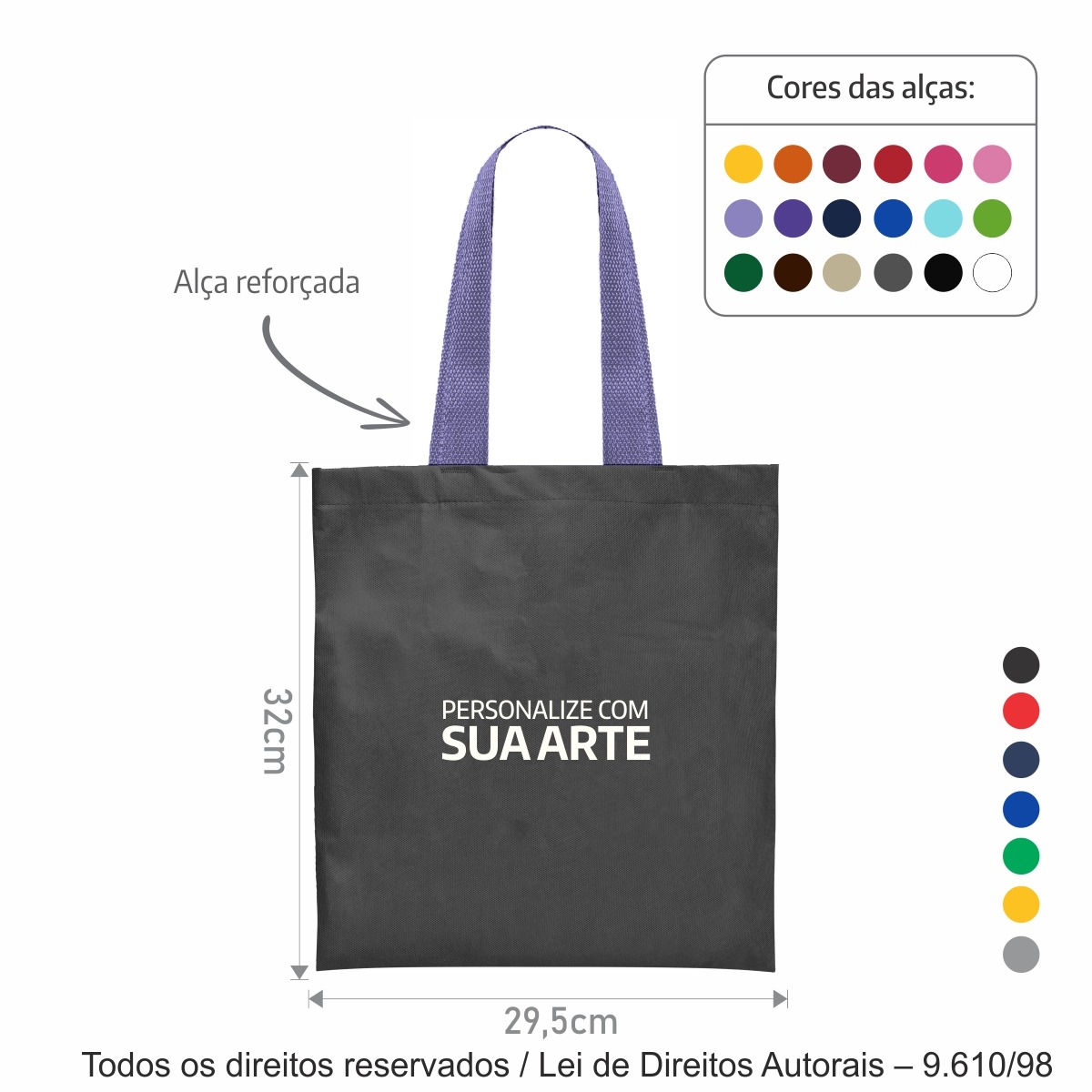 172T2 SACOLA DE TNT 60G 29,5X32CM PRETO COM LILAS