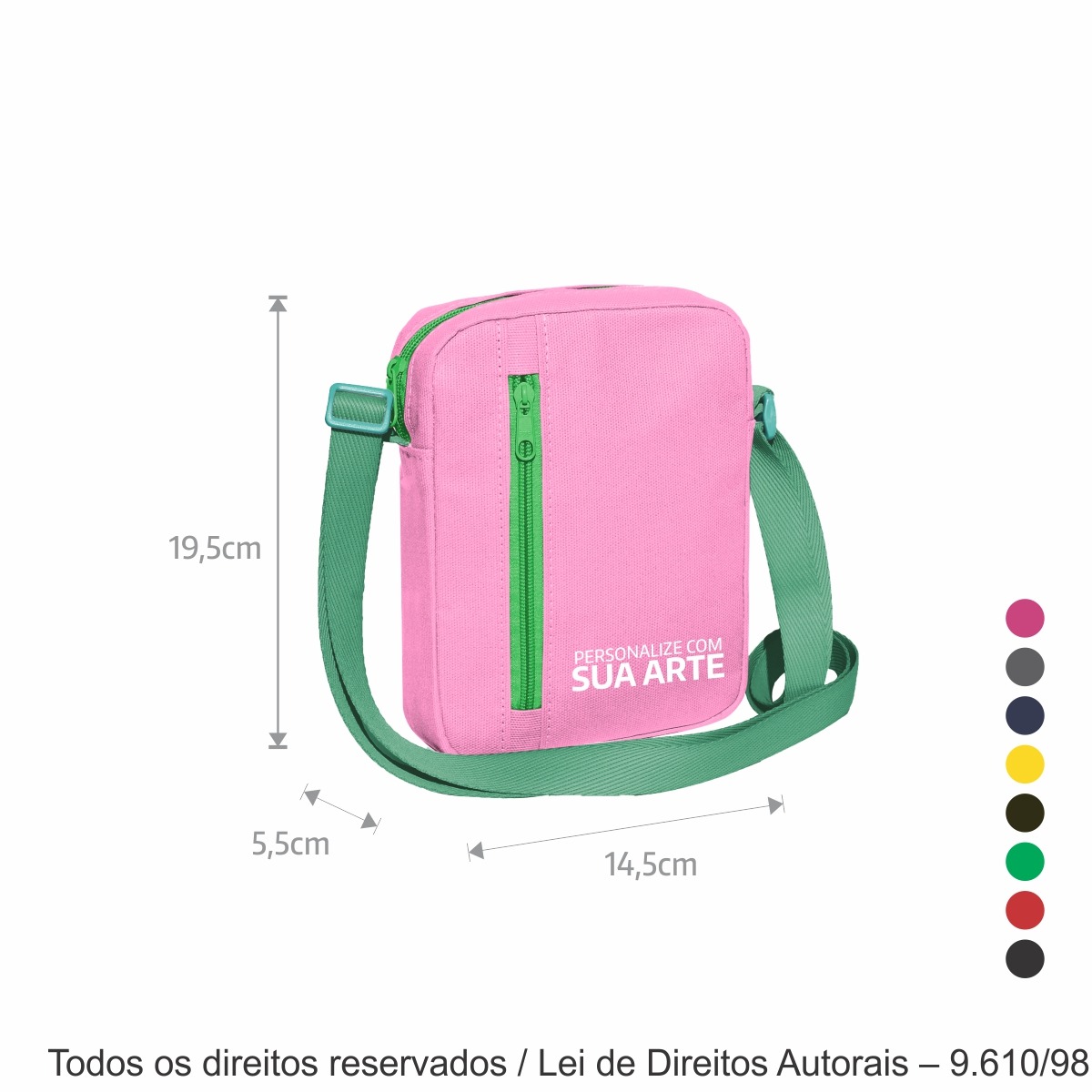269LC SHOULDER BAG DE LONA COLORIDA 14,5X19,5X5,5CM ROSA BEBE, VERDE AGUA E VERDE ALFACE