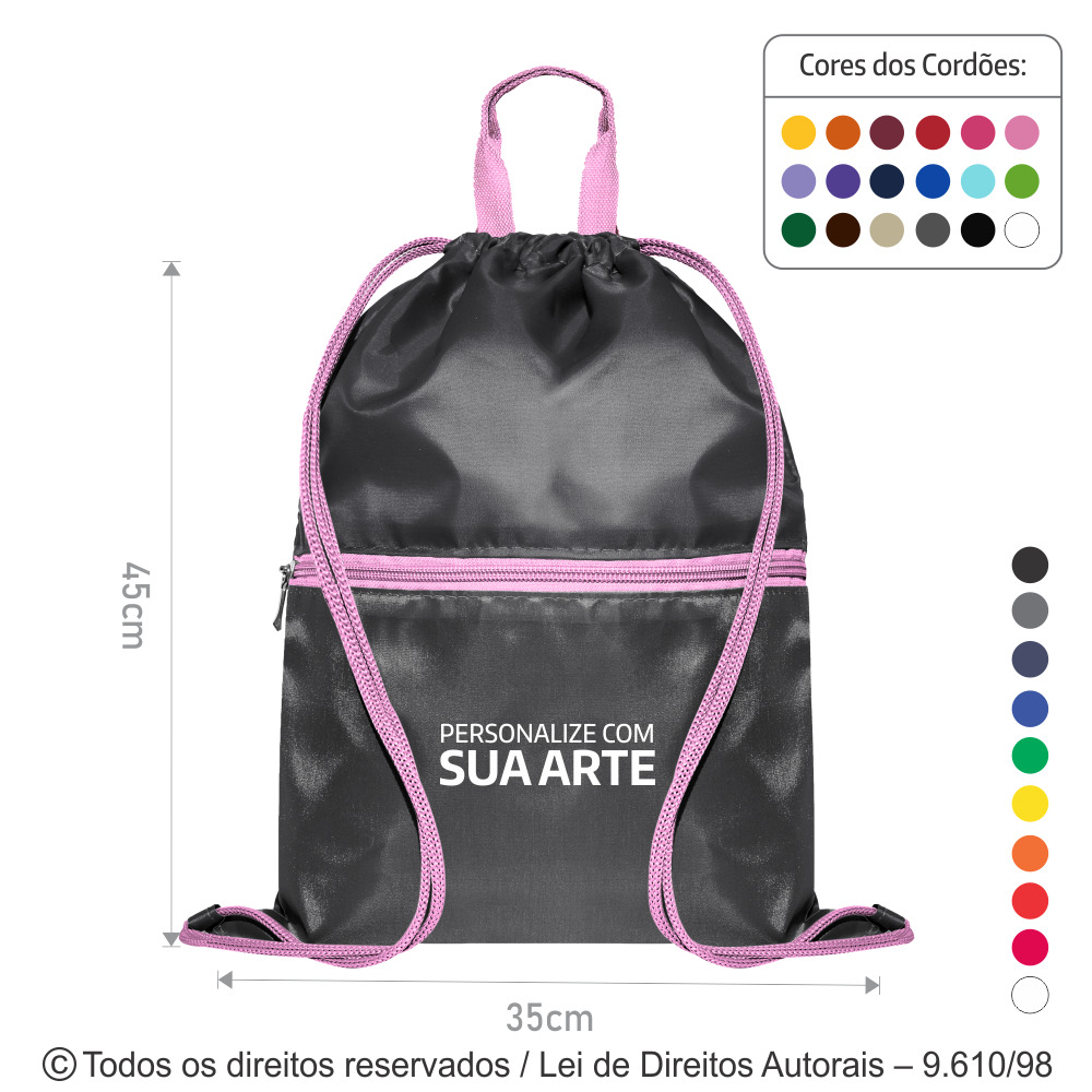 M8 MOCHILA DE NYLON 70 EMBORRACHADO 35X45CM CINZA ESCURO COM ROSA