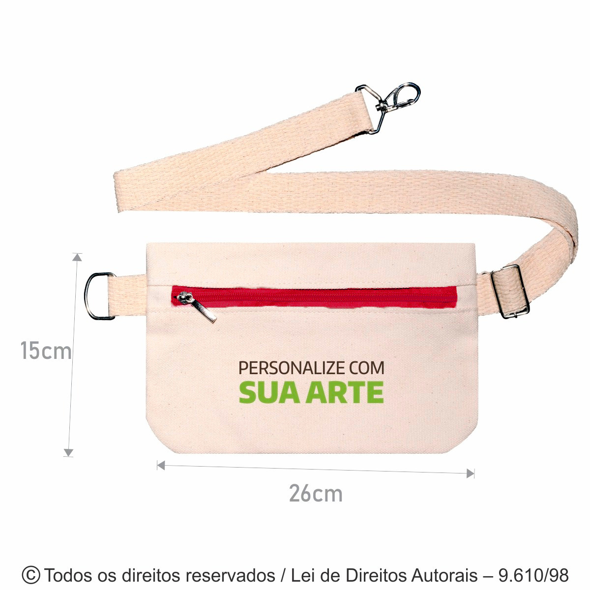 N99LP POCHETE DE LONA PESADA 26X15CM CRU ZIPER VERMELHO