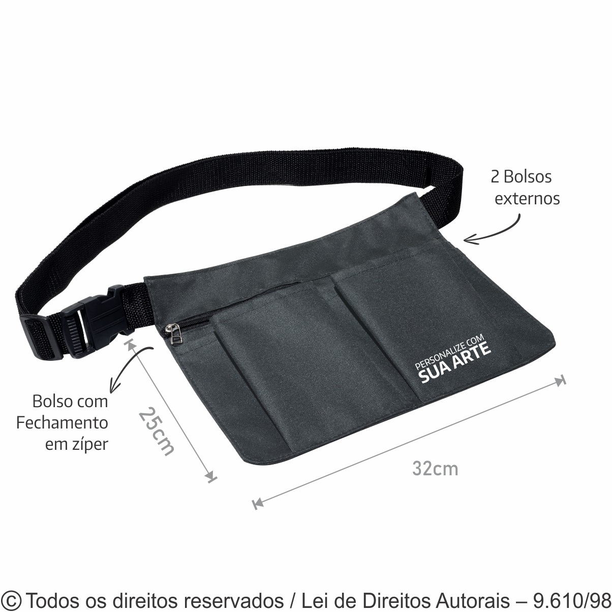 AV8 CARTUCHEIRA DE NYLON 600G 32X25CM PRETO COM CINZA ESCURO