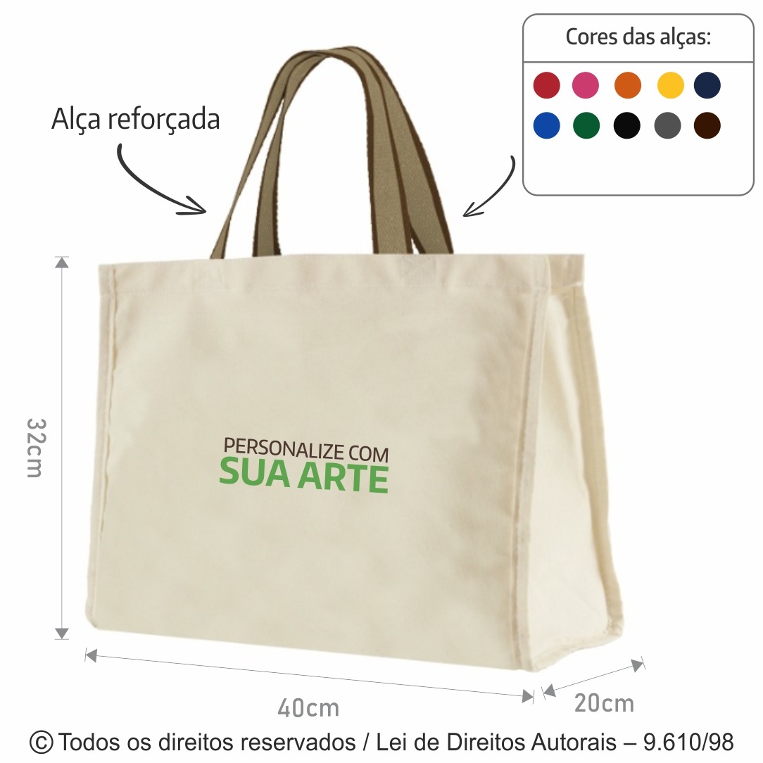 12LFC SACOLA DE LONA 240G 40X32X20CM NATURAL COM ALCA BICOLOR