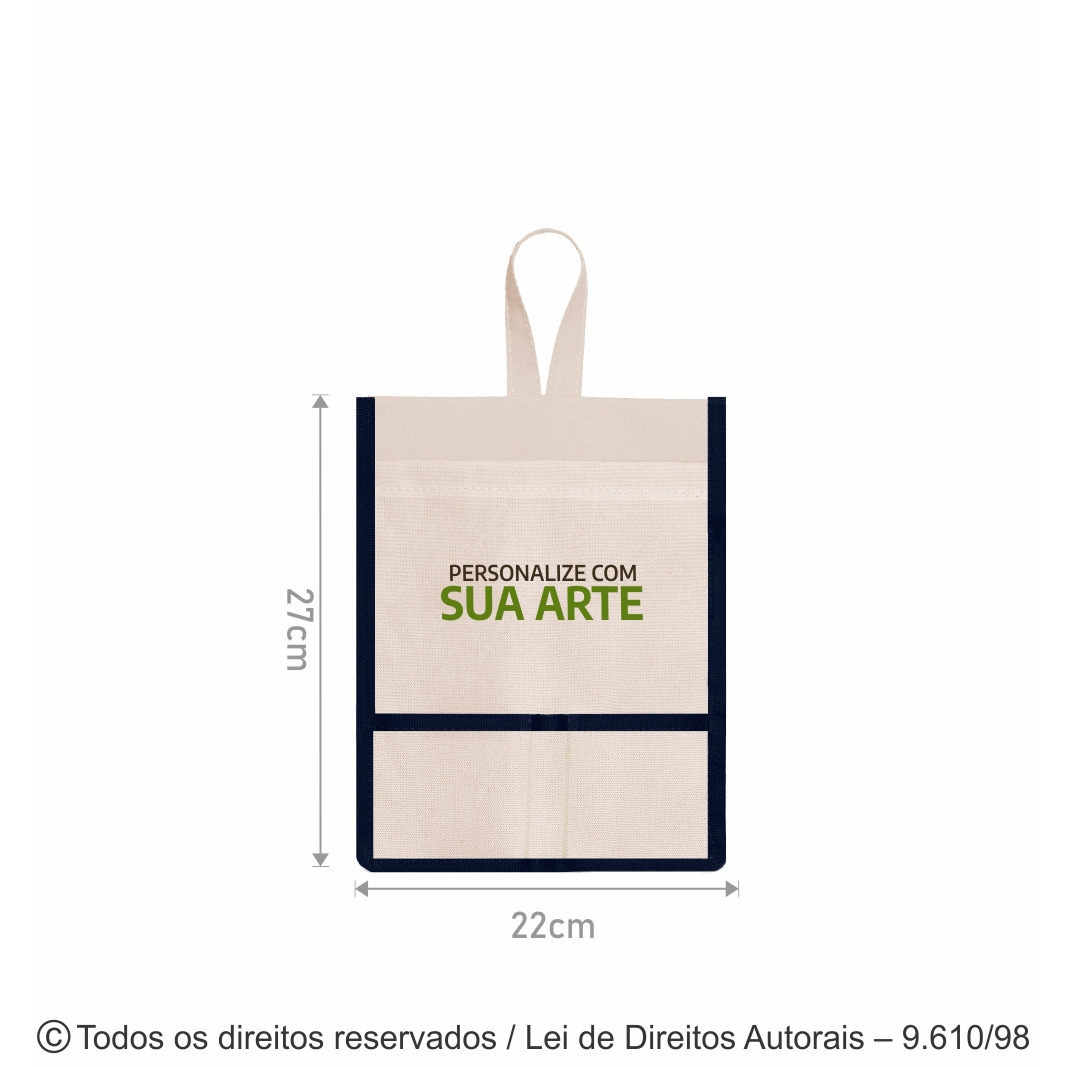 708L LIXOCAR DE LONA 240G 22X27CM NATURAL COM AZUL MARINHO