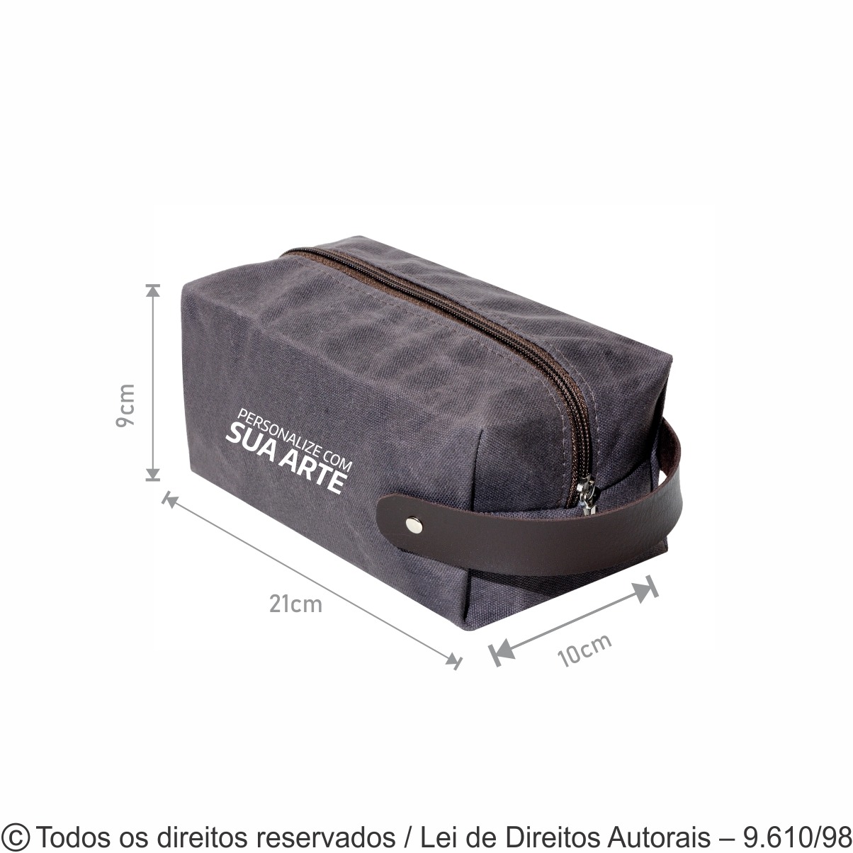 N102 NECESSAIRE DE LONA PESADA COLORIDA 21x9x10CM CINZA ESCURO COM MARROM
