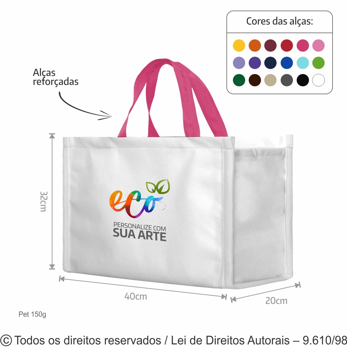 12PFC SACOLA DE PET 150G 40X32X20CM BRANCO COM PINK
