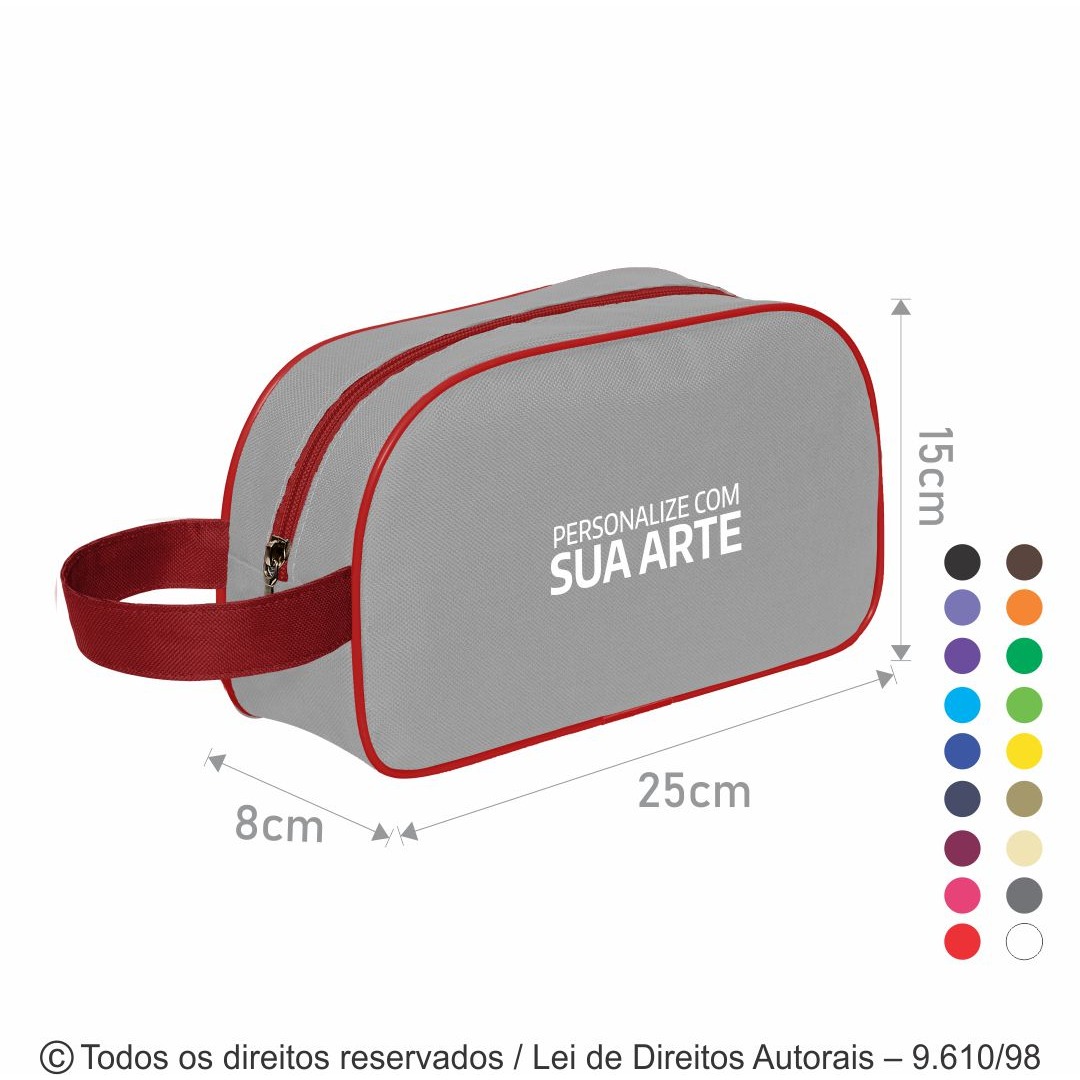 N17N NECESSAIRE DE NYLON 600G 25X15X8CM CINZA CLARO COM VERMELHO