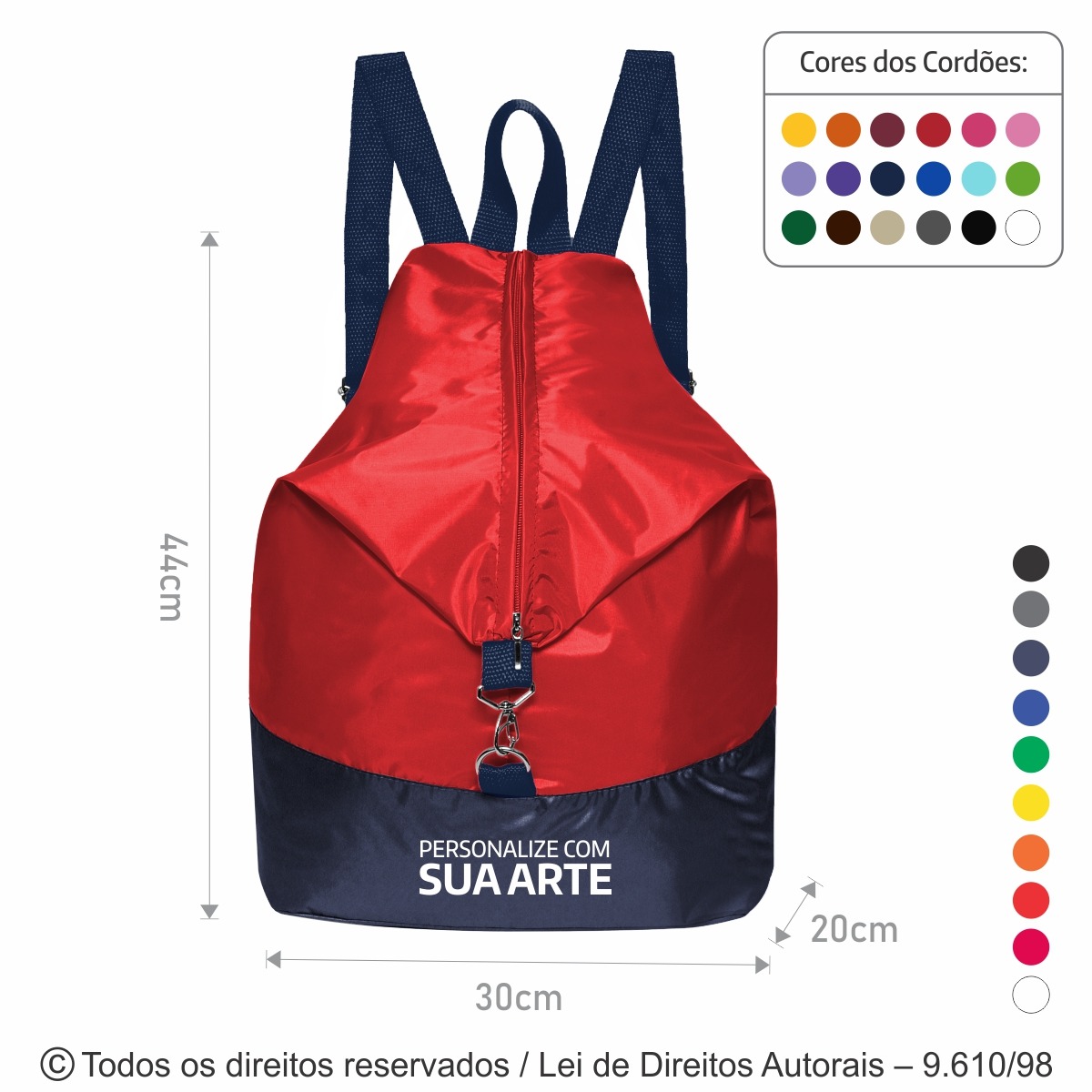 M23 MOCHILA DE NYLON 70 EMBORRACHADO 30X44X20CM VERMELHO COM AZUL MARINHO