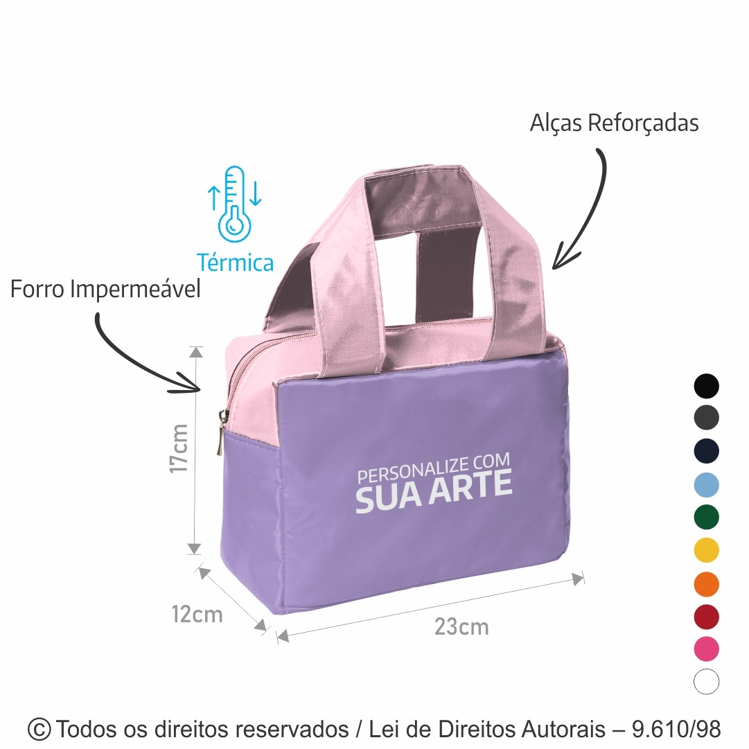 210N BOLSA TERMICA 4,6 LITROS EM NYLON 70 PVC 23X17X12CM LILAS COM ROSA BEBE