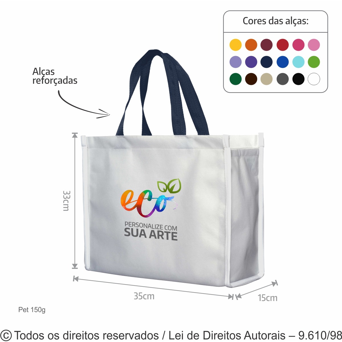173PFC SACOLA DE PET 150G 35X33X15CM BRANCO COM AZUL MARINHO