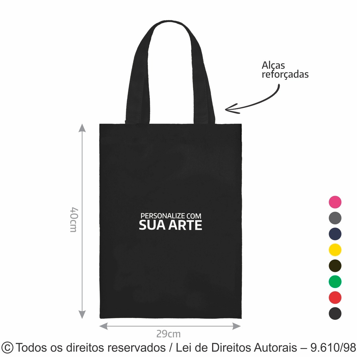 20LC SACOLA DE LONA COLORIDA 29X40CM PRETO