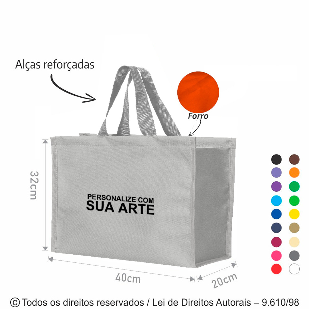 SM436 SACOLA DE NYLON 600G COM FORRO EM NYLON 70 40X32X20CM CINZA CLARO
