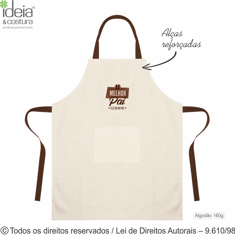 SM255 AVENTAL C/ BOLSO ALGODAO 160G  58X75CM NATURAL COM MARROM ESCURO