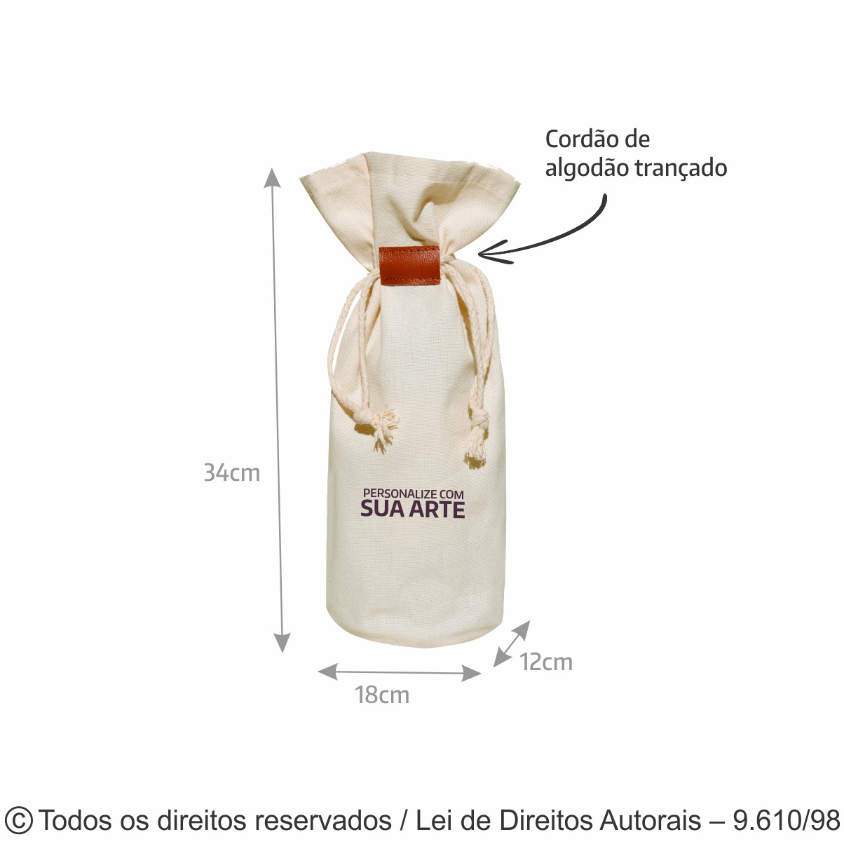 423L EMBALAGEM PORTA GARRAFAS DE LONA 240G 18X34X12CM NATURAL COM CARAMELO