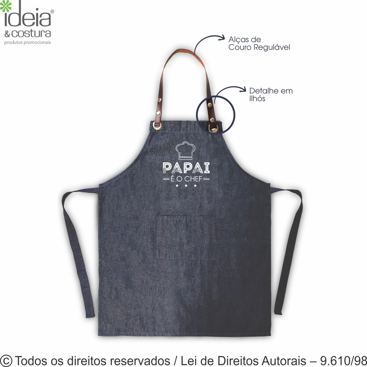 AV27J AVENTAL  JEANS COM ALÇA DE COURO REGULÁVEL REMOVIVEL 68X75CM