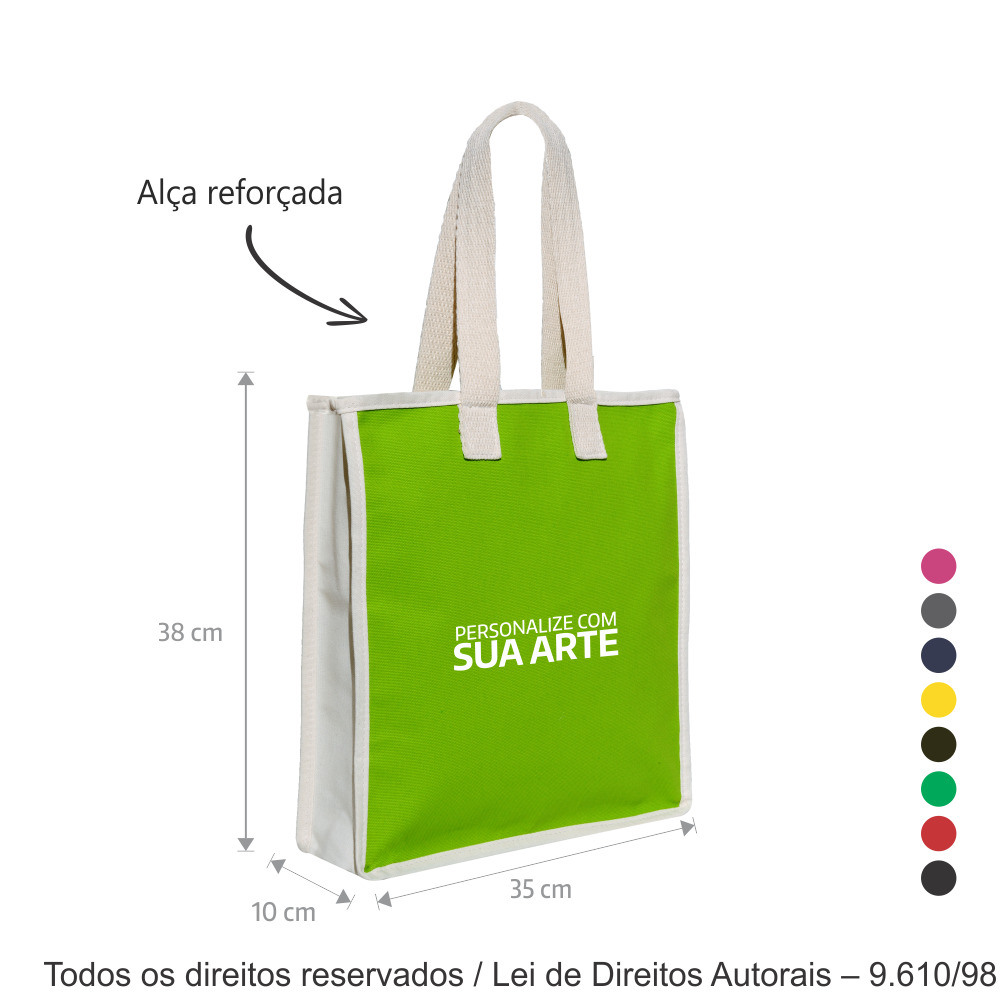 289LC SACOLA DE LONA COLORIDA 35X38X10CM VERDE LIMAO COM CRU