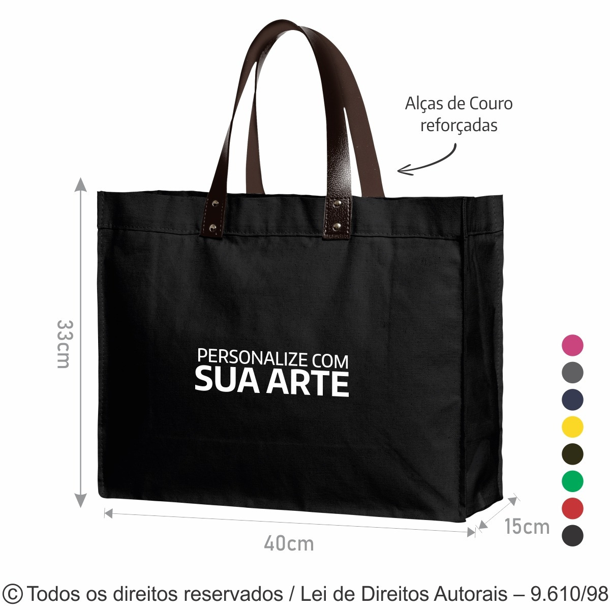 260LC SACOLA DE LONA 240G 40x33x15CM PRETO COM MARROM CAFE