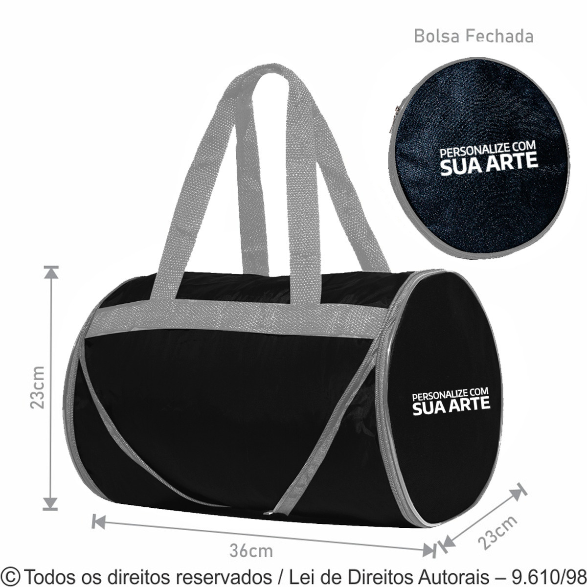 278N BOLSA DOBRAVEL NYLON 70 RESINADO 36X23X23CM PRETO COM CINZA CLARO