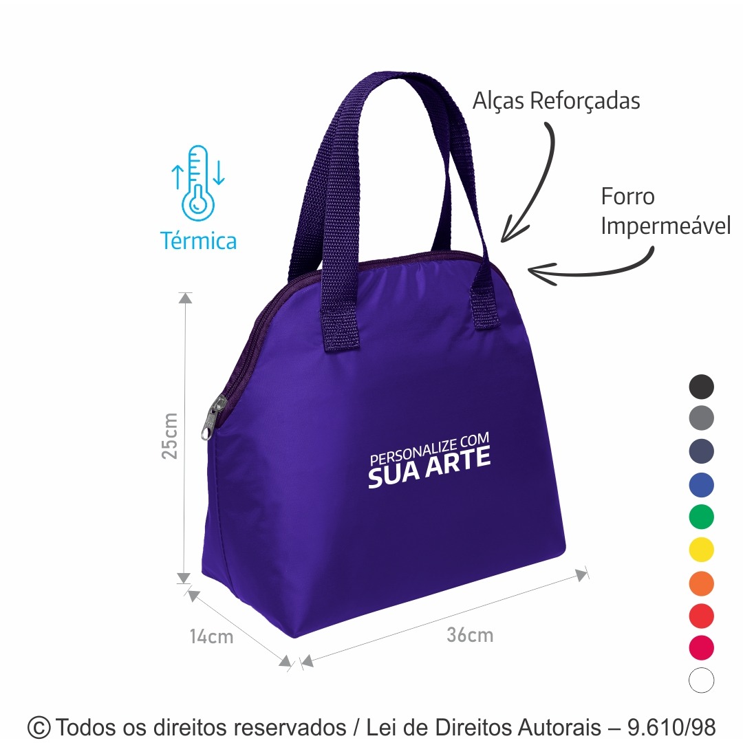 135N SACOLA TERMICA 3,5 LITROS EM NYLON 70 RESINADO 36X25X14CM ROXO