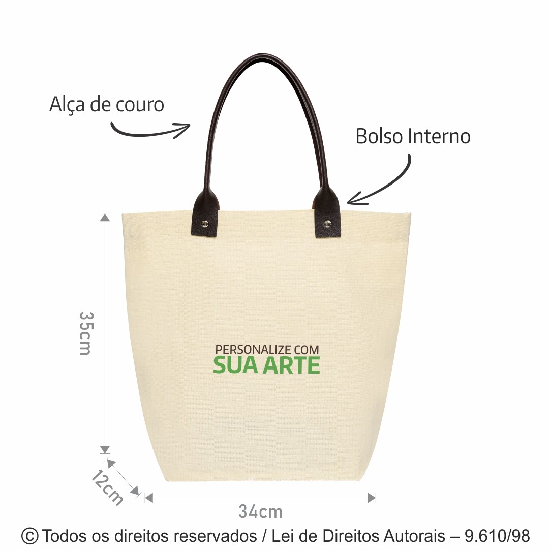 188LB SACOLA DE LONA ALCA DE CORINO 35X34X12CM NATURAL COM MARROM