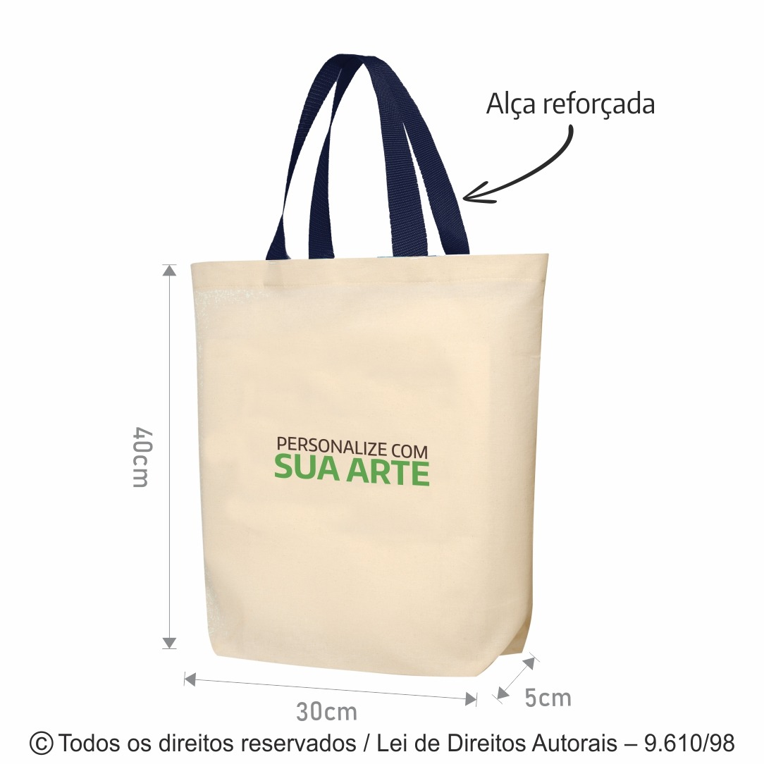 171AFC SACOLA DE ALGODAO 160G 30X40x5CM NATURAL COM MARINHO