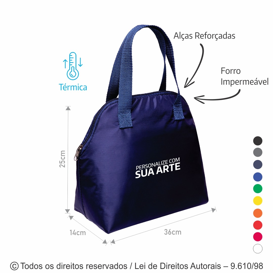 135N SACOLA TERMICA 3,5 LITROS EM NYLON 70 RESINADO 36X25X14CM AZUL MARINHO