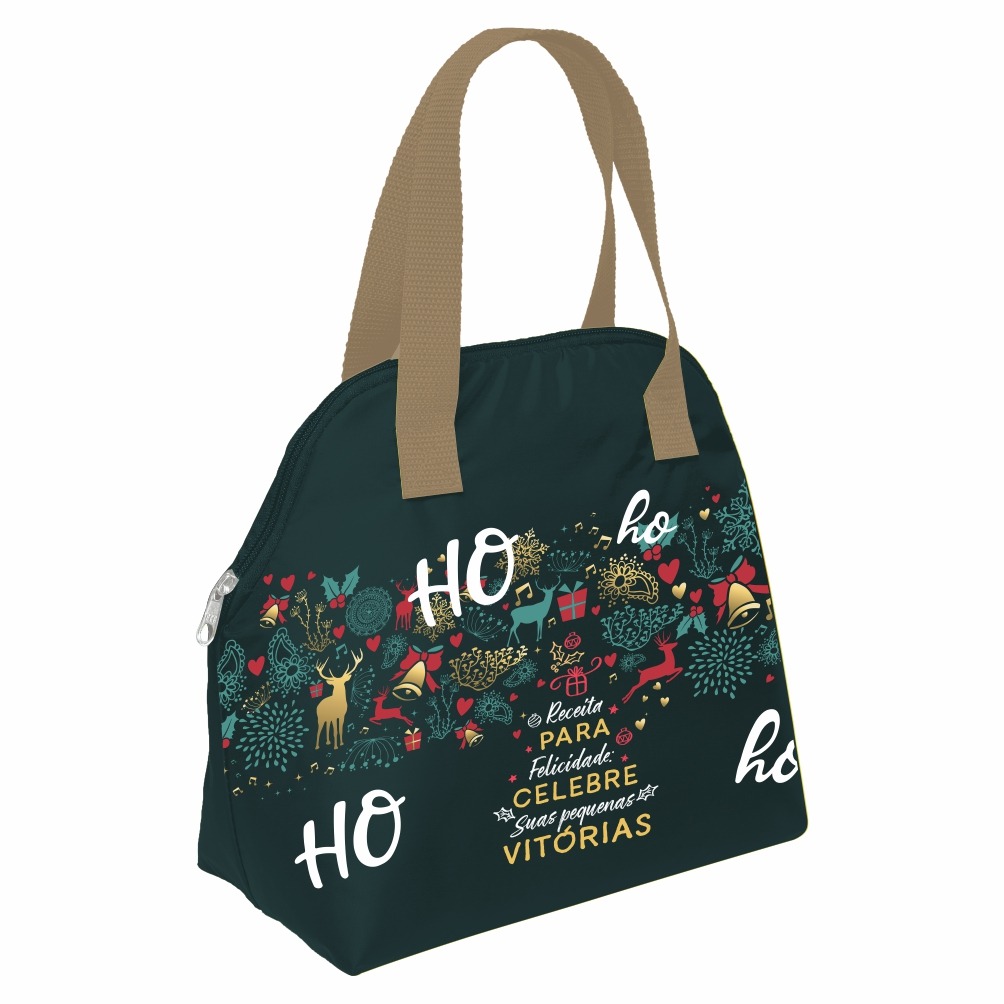 135PL SACOLA TERMICA 3,5 LITROS EM POLIESTER 301 36X25X14CM BRANCO COM RAMI E VERDE MILITAR