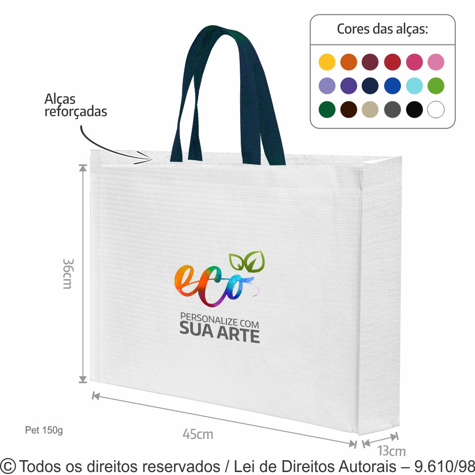 SM523 SACOLA DE PET 150G 45X36X13CM BRANCA COM MARINHO