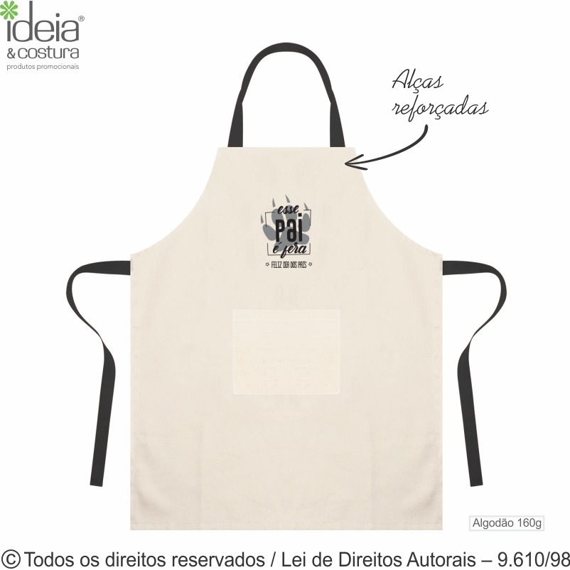 SM255 AVENTAL C/ BOLSO ALGODAO 160G  58X75CM NATURAL COM CINZA ESCURO
