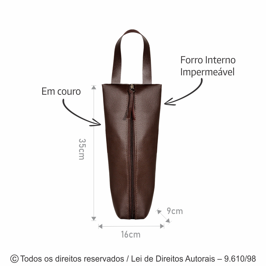 412KR PORTA VINHO TERMICO EM COURO 16X35X9CM PARA 1 GARRAFA