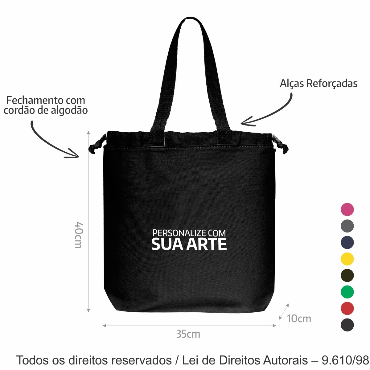 SM499 SACOLA DE LONA COLORIDA 35X40X10CM PRETO