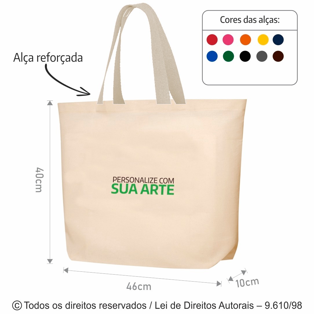 2LFC SACOLA DE LONA 240G 46X40X10CM NATURAL COM CRU