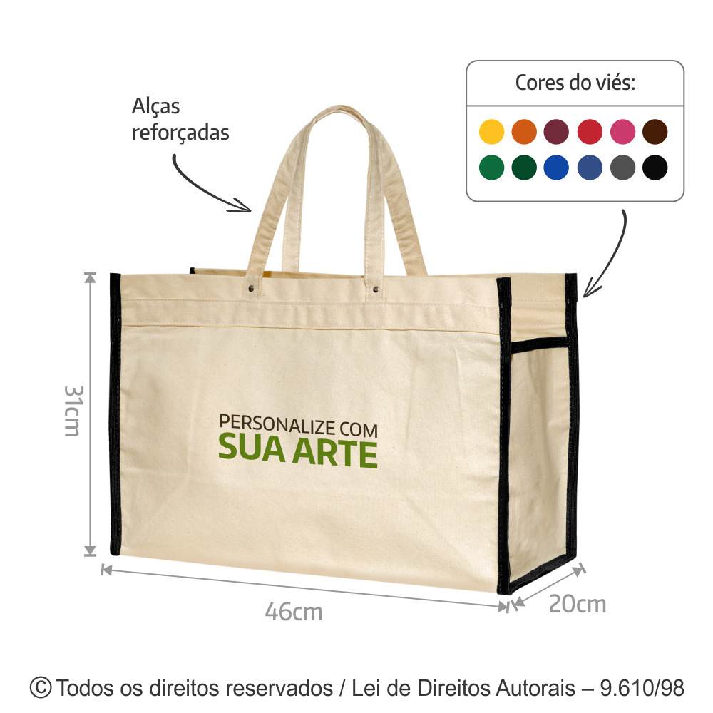325L SACOLA DE LONA 240G 46X31X20CM NATURAL VIES PRETO