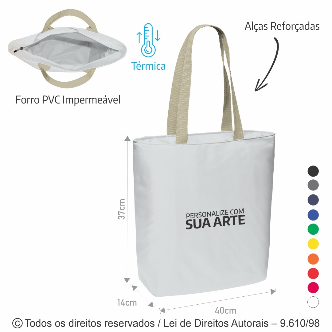 128N SACOLA TERMICA 10 LITROS EM NYLON 70 RESINADO 40X37X14CM  BRANCO COM RAMI