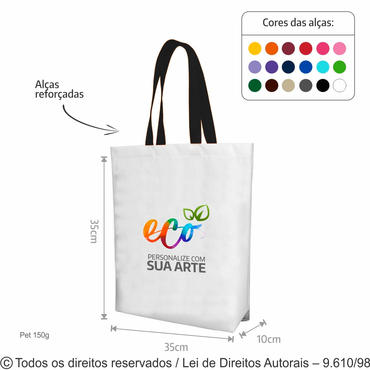 24PFC SACOLA DE PET 150G  35X35X10CM BRANCO PRETO