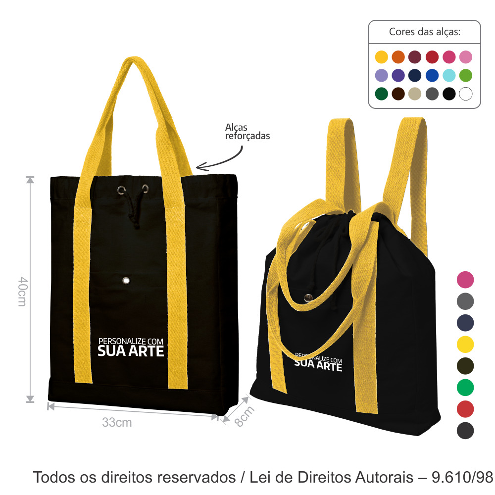 40LCFC BOLSA MOCHILA 2 EM 1 EM LONA 240G 33X40X8CM PRETO COM AMARELO