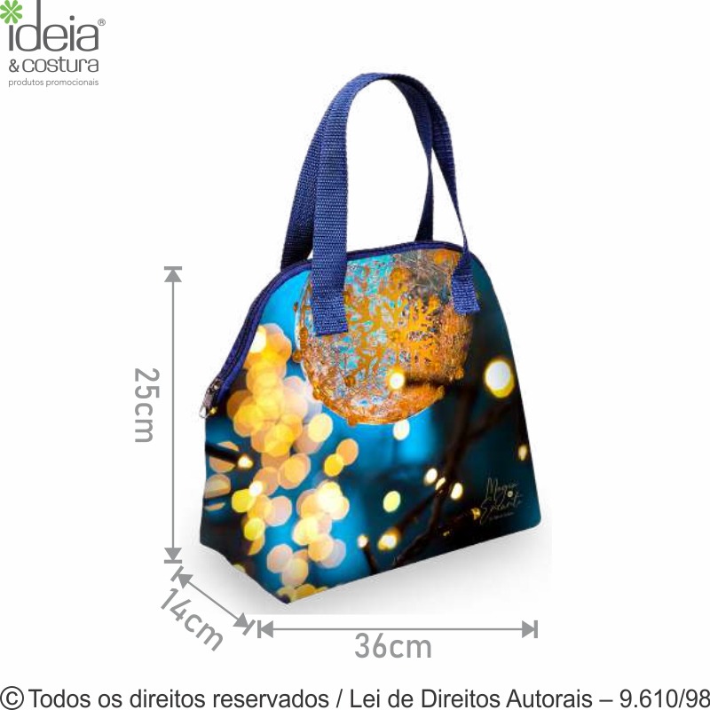 135PL SACOLA TERMICA 3,5 LITROS EM POLIESTER 301 36X25X14CM BRANCO COM AZUL MARINHO