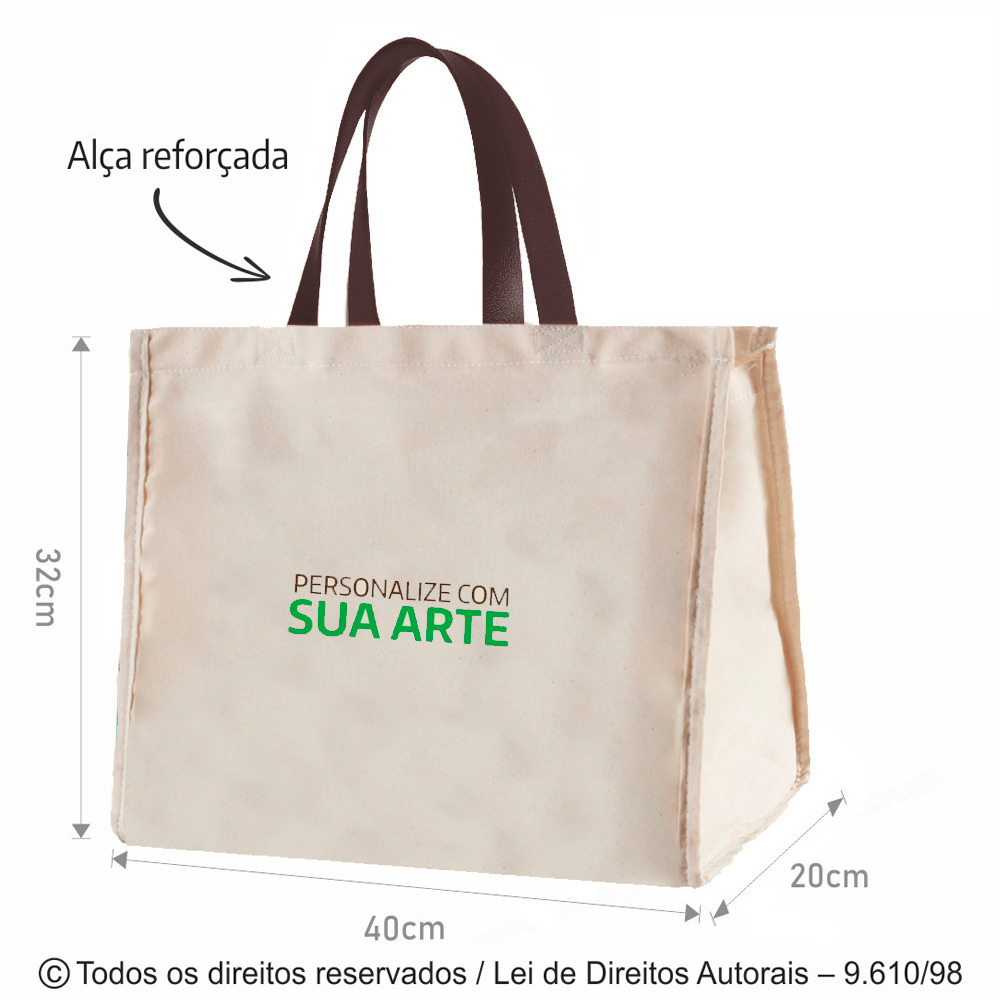 324L SACOLA DE LONA 240G 40X32X20CM NATURAL COM MARROM CAFE