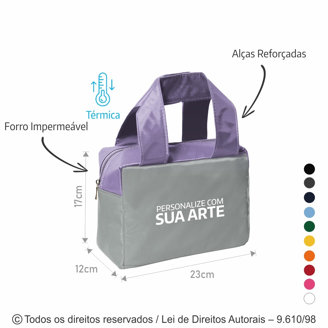 210N BOLSA TERMICA 4,6 LITROS EM NYLON 70 PVC 23X17X12CM CINZA CLARO COM LILAS